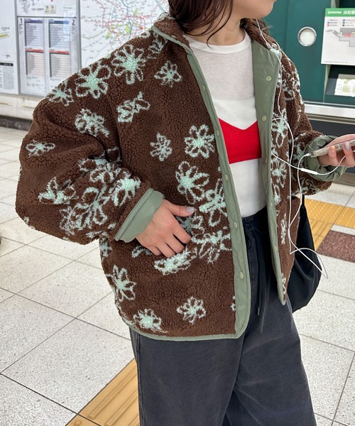 PILIT ブルゾン アウター 「リバーシブル」花柄ボアブルゾン