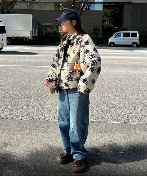 PILIT ブルゾン アウター 「リバーシブル」花柄ボアブルゾン