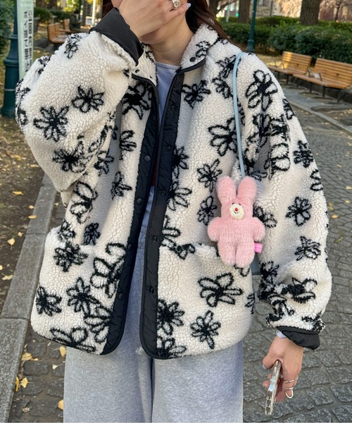 PILIT ブルゾン アウター 「リバーシブル」花柄ボアブルゾン