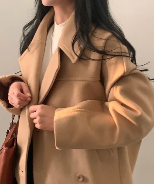 FAVORITO ピーコート pコート 襟付きダブルブレストショートメルトン