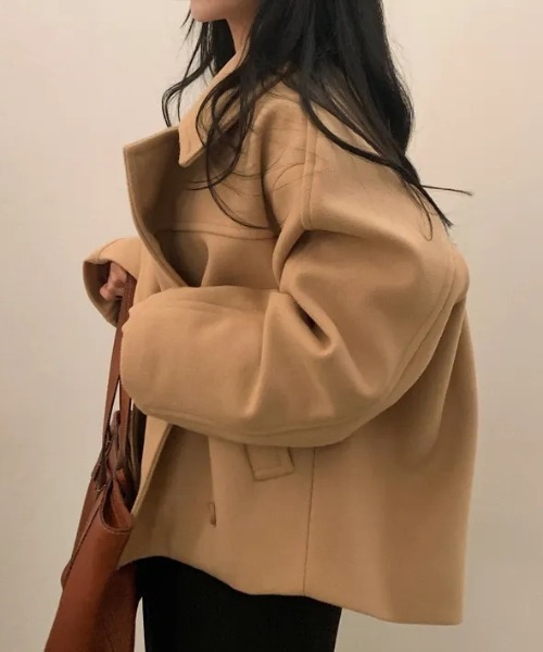 FAVORITO ピーコート pコート 襟付きダブルブレストショートメルトン