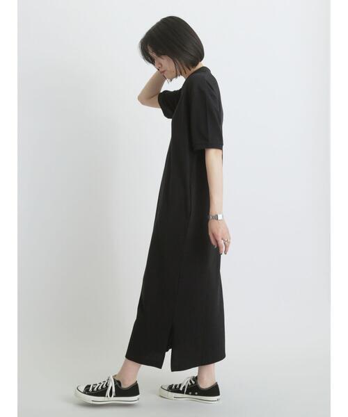 「sm2rhythm」 半袖ワンピース F ブラック レディース_画像5