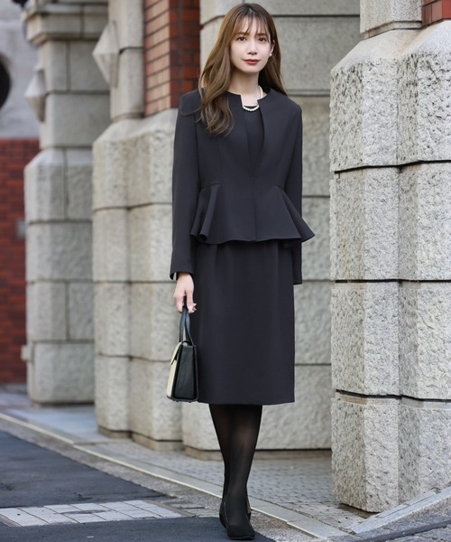 「Flolia」 ノーカラージャケット 2L ブラック レディース_画像3