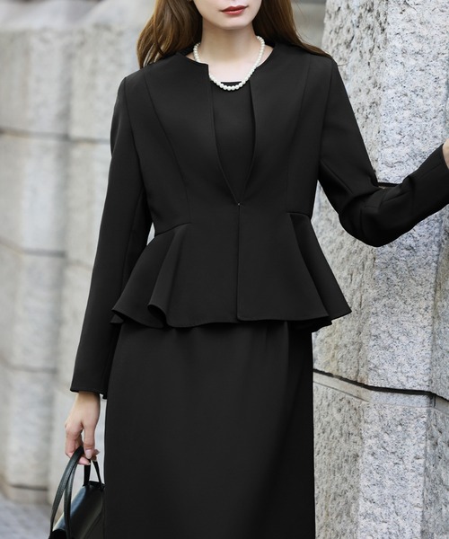 「Flolia」 ノーカラージャケット 2L ブラック レディース_画像8