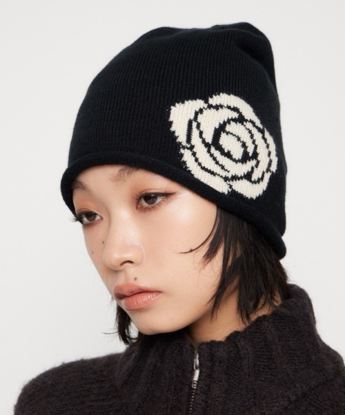 LAGUA GEM（ラグアジェム） ニット帽 ニットキャップ ROSE JACQUARD