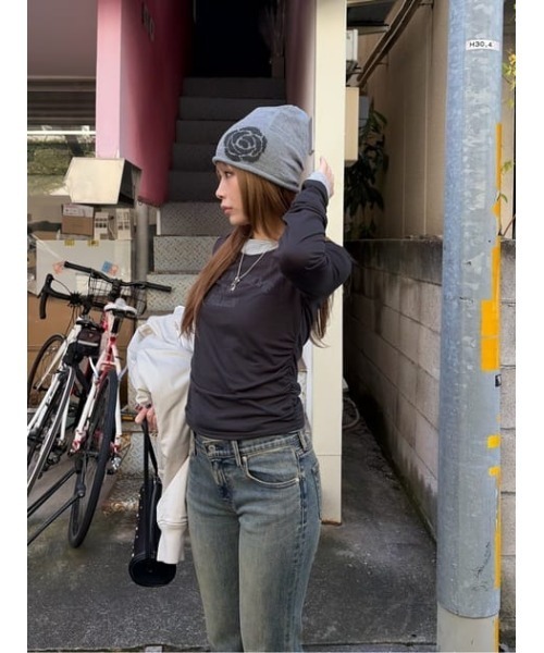 LAGUA GEM ビーニー ボーダー グレー ブラック LAGUAGEM×HTH LOGO BEANIE – YZ
