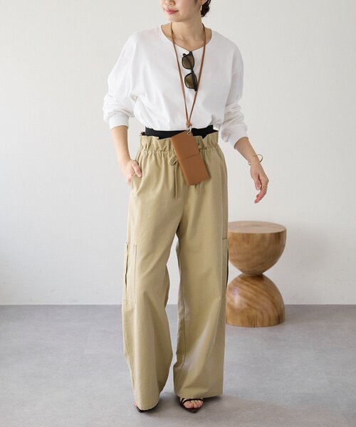 ワイドパンツ カーゴパンツ 「A・MONN」「セットアップ可能」ミリタリーWウエストカーゴパンツ レディースの画像
