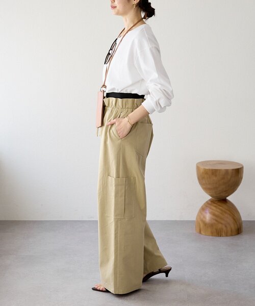 ワイドパンツ カーゴパンツ 「A・MONN」「セットアップ可能」ミリタリーWウエストカーゴパンツ レディースの画像