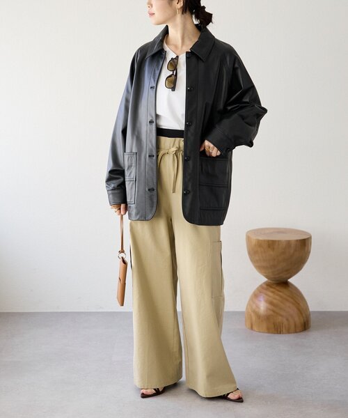 ワイドパンツ カーゴパンツ 「A・MONN」「セットアップ可能」ミリタリーWウエストカーゴパンツ レディースの画像