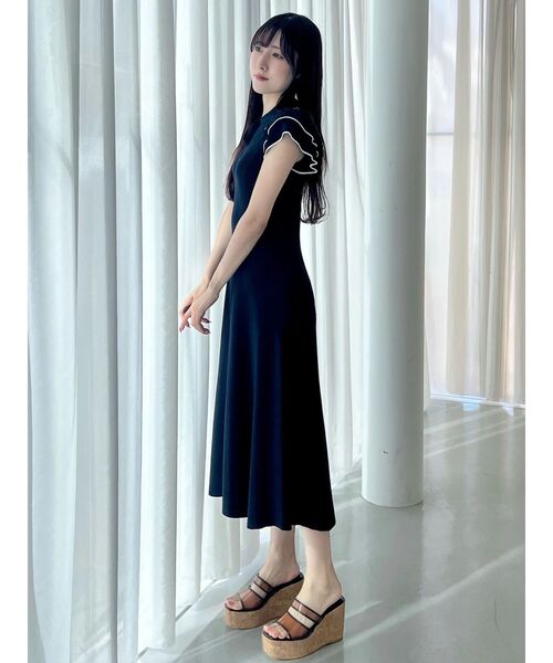 Mercuryduo ニットワンピース　ポロワンピース　M MERCURYDUO（マーキュリーデュオ） ワンピース 半袖 ポロ衿ラッフル