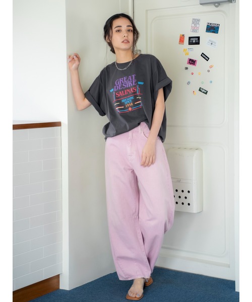 ワイドパンツ ジーンズ デニム デニムパンツ カーブルーズカラーデニム レディースの画像