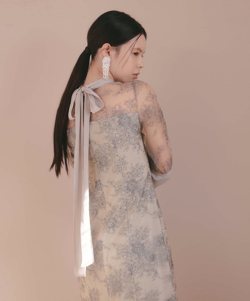 「kaene」 7分袖ワンピース 36 ライトグレー レディース_画像4