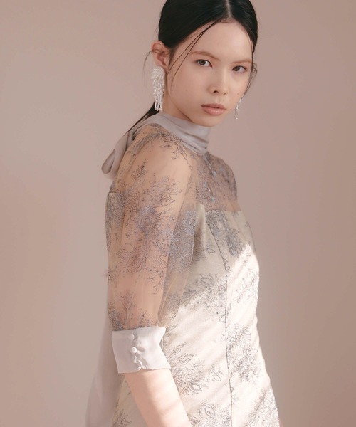 「kaene」 7分袖ワンピース 36 ライトグレー レディース_画像8