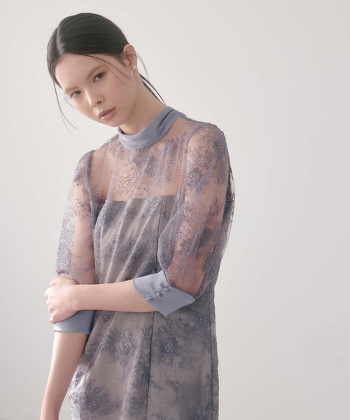 「kaene」 7分袖ワンピース 36 ライトグレー レディース_画像9