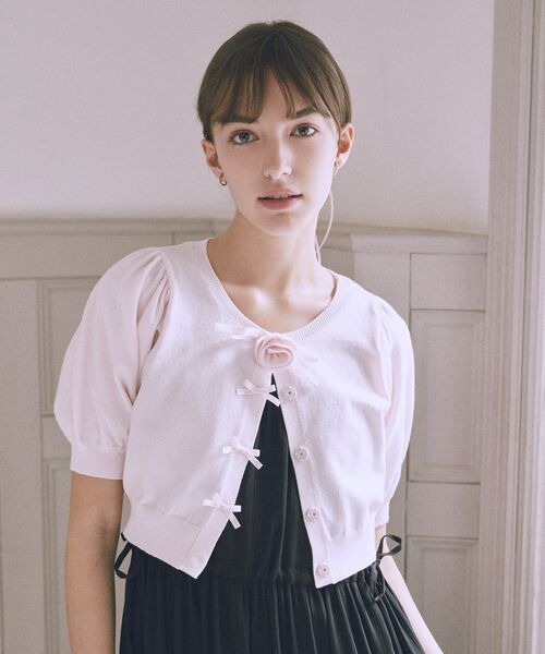 Maison de FLEUR（メゾンドフルール） カーディガン 半袖 ローズニット