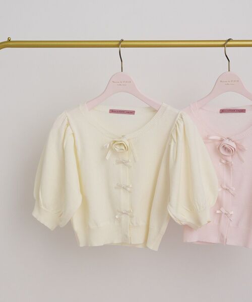 Maison de FLEUR（メゾンドフルール） カーディガン 半袖 ローズニット