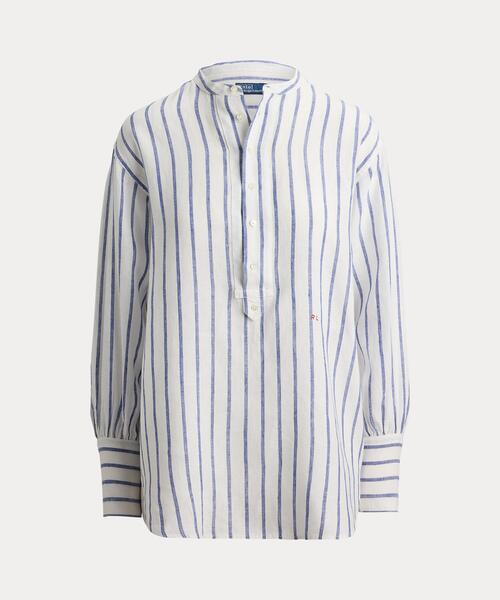POLO ラルフローレン　リネンシャツ　ラップシャツ　ストライプ　米国購入　新品 POLO RALPH LAUREN ポロ ラルフローレン 2020年製 クロップドリネン