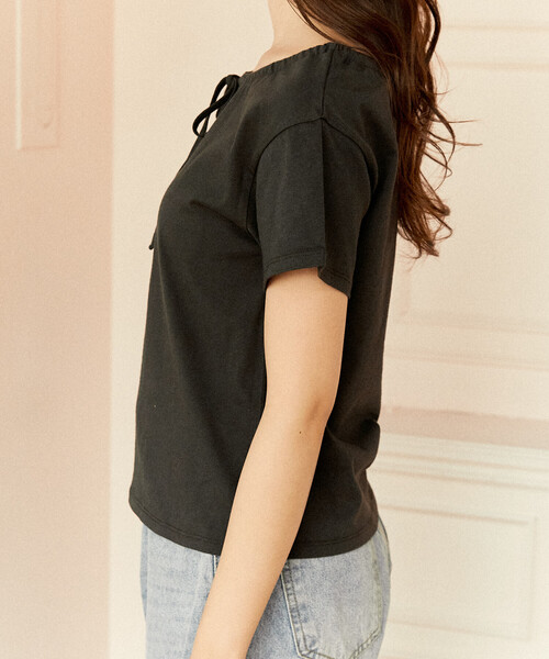 PUBLUX（パブリュクス） tシャツ 半袖 ドロスト リボン Tシャツ 限定