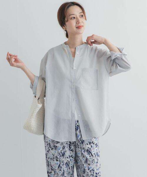 ブラウス シャツ 「UR TECH」バンドカラーシャツ | イージーケア/UVカット/速乾/接触冷感/シアーシャツ/羽織 レディースの画像