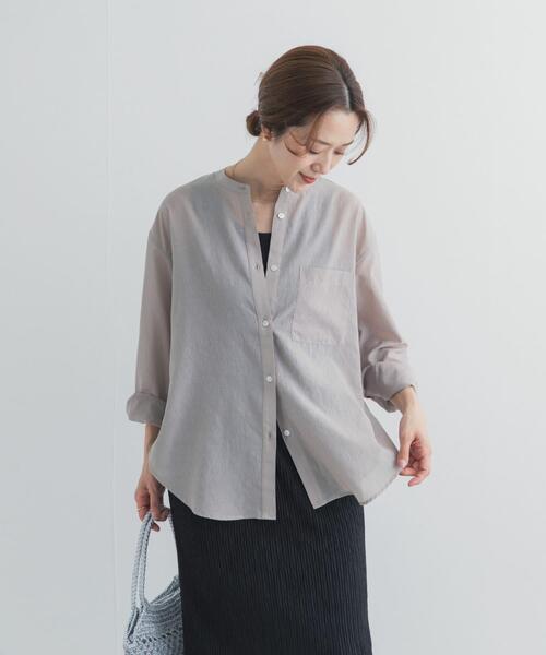 ブラウス シャツ 「UR TECH」バンドカラーシャツ | イージーケア/UVカット/速乾/接触冷感/シアーシャツ/羽織 レディースの画像