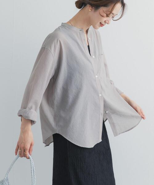 ブラウス シャツ 「UR TECH」バンドカラーシャツ | イージーケア/UVカット/速乾/接触冷感/シアーシャツ/羽織 レディースの画像