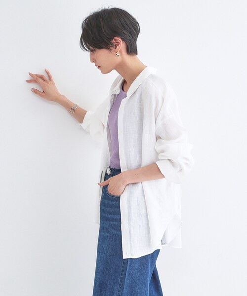 ブラウス シャツ フレンチリネンシャツ／カシュクール「洗濯機OK」「5col」 レディースの画像