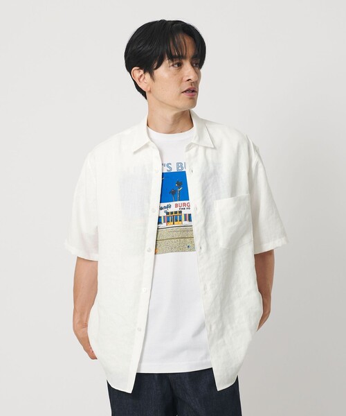 【極美品】UNITED ARROWS リネンシャツ　ホワイト BEAUTY＆YOUTH UNITED ARROWS シャツ 半袖 ライト リネンタッチ