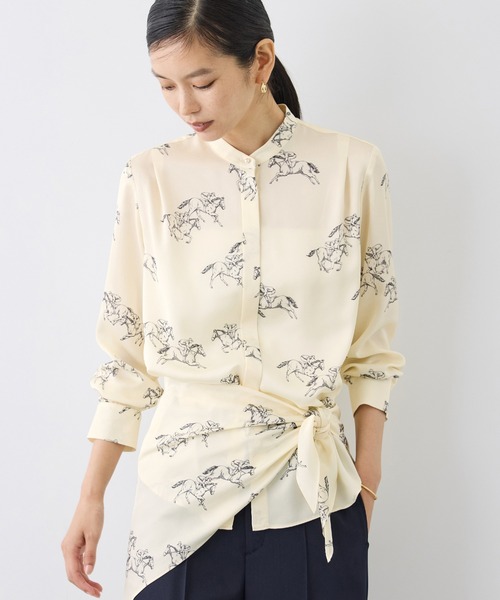 ブラウス シャツ CHEVAL print スタンドカラーシャツブラウス(スカーフ付き)/セットアップ対応 レディース