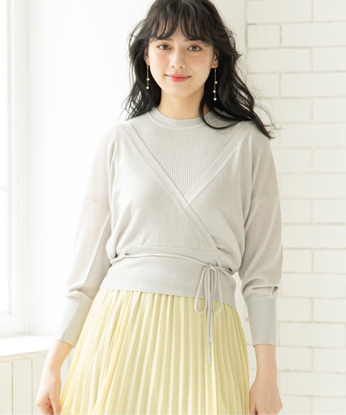 トゥエルブアジェンダ 12Twelve Agenda クロップド丈カシュクールシャギーニットプルオーバー （グレージュ） トゥエルブアジェンダ 12Twelve Agenda クロップド丈