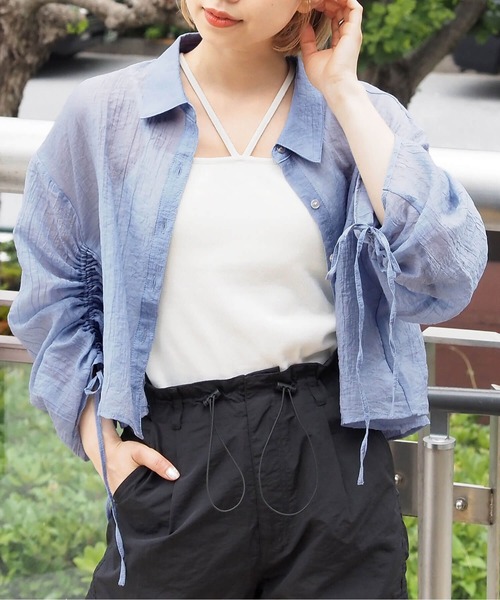 ブラウス シャツ ドロストショートシャツ/春服/夏服 レディース Honeys ブラウス シャツ ドロストショート丈シャツ レディース