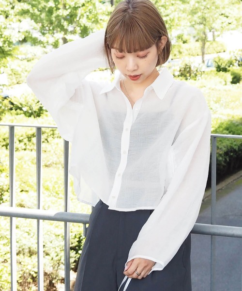 ブラウス シャツ ドロストショートシャツ/春服/夏服 レディース c7036_750_r.jpg