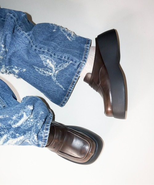 【美品】musubore レザー プラットフォームソール ローファー musubore ローファー 「 select 」platform mule loafer