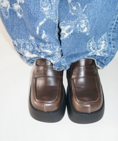 【美品】musubore レザー プラットフォームソール ローファー musubore ローファー 「 select 」platform mule loafer