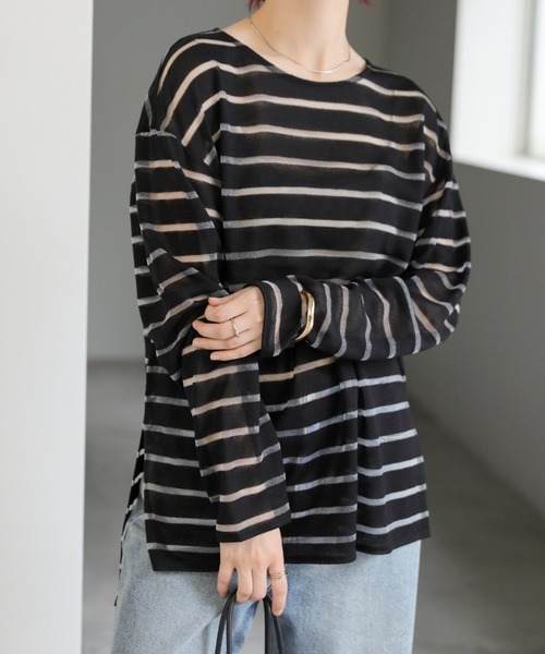 select MOCA（セレクトモカ） tシャツ シアーボーダーラメトップス