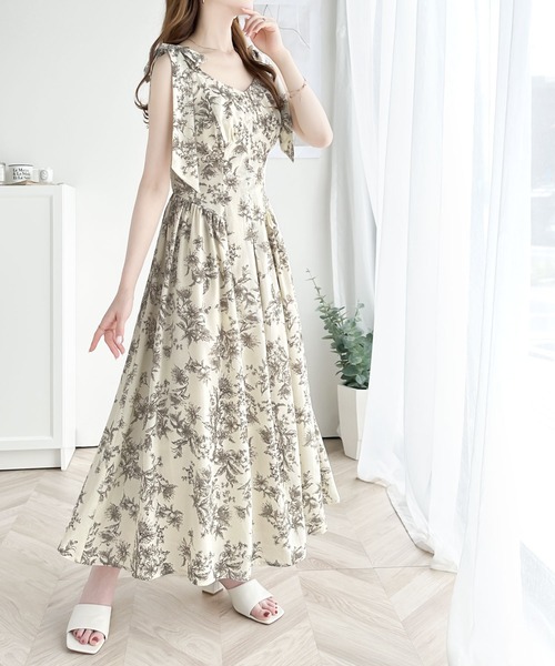 【BAU by Bride And You】LIL シースルー パ 肩リボンワンピース mily bilet ワンピース 「mily bilet」歩く度に揺れるショルダー