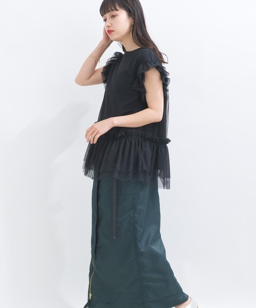 terrace tシャツ フリルチュールレースノースリーブ レディース 