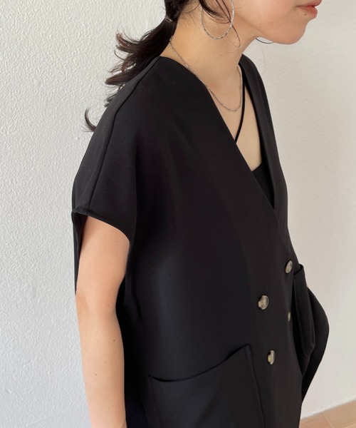 ジャケット ワイドパンツ 2点セット 千鳥格子 セットアップ ノーカラー