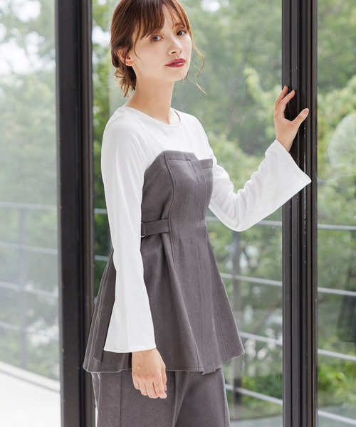 tシャツ ビスチェライクドッキングプルオーバー レディース Chez toi tシャツ ビスチェ見えドッキングプルオーバー