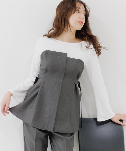 tシャツ ビスチェレイヤード ラメカットソー レディース セール】【洗える】シアーラメレイヤードTシャツ（Tシャツ
