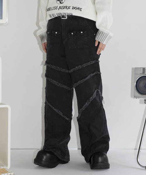 ビンテージ加工スーパーワイドバギーデニム ジーンズ ヴィンテージ加工 デニムワイドバギーパンツ / Vintage