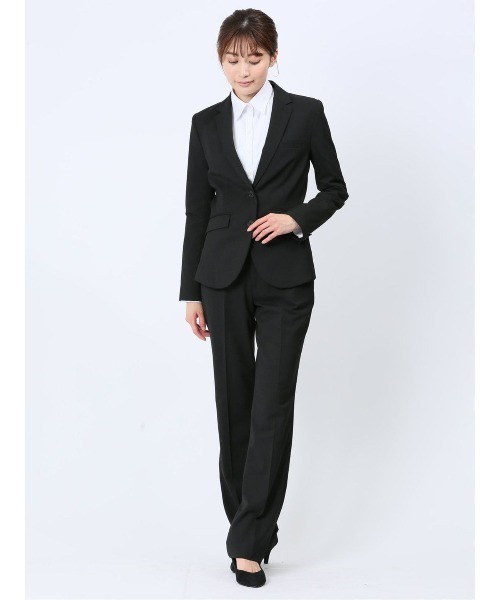 新品☆6L黒無地ストレートパンツスーツストレッチお仕事