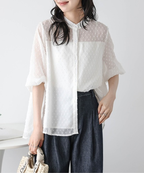 La-gemme ブラウス シャツ シアードット ジャガードブラウス