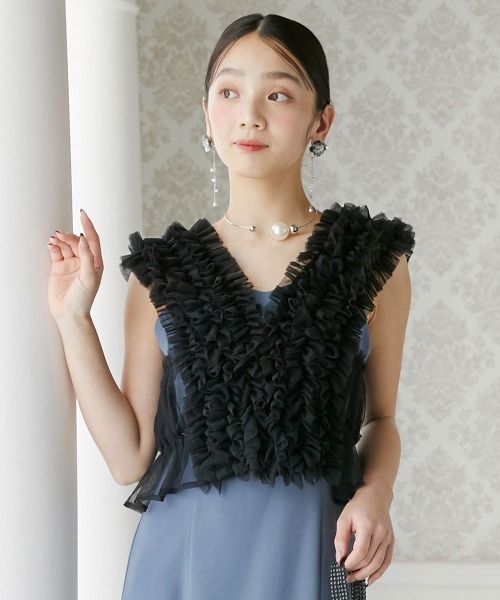 ベスト ジレ 「結婚式・パーティードレス」チュールフリルベスト レディース