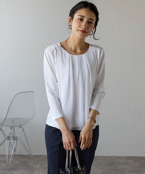 tシャツ シフォン切替七分袖カットソー レディース