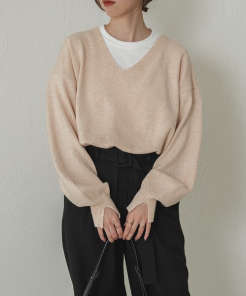 ニット セーター Vネックメランジニット レディース antiqua ニット セーター Vネックメランジニット レディース