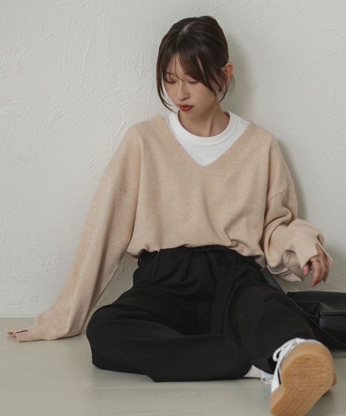 ニット セーター Vネックメランジニット レディース raffime ニット セーター Vネックメランジニット レディース