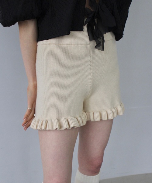 SANSeLF パンツ ヘムフリルニットショートパンツ「SANSeLF
