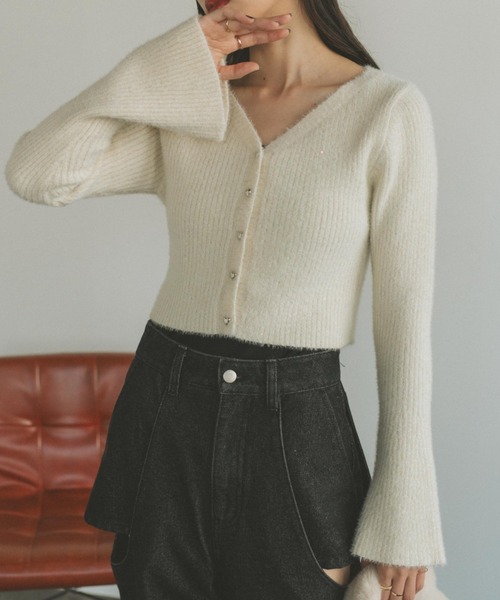 「VANNIE U」 ニットカーディガン FREE ネイビー レディース_画像3
