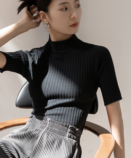 THOM BROWNE リブ編みウール混 トップス ニットTシャツ 半袖 tシャツ 「9色展開」きちんと感も、快適さも。大人のための夏服