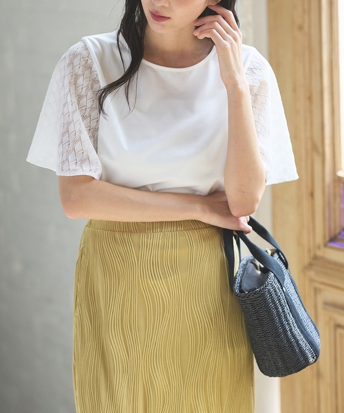 HANITA 売れ筋商品|||ハニタ Tシャツ トップス レディース Tops Beige Honeys tシャツ 「ハニさら・接触冷感・UVカット」袖レース